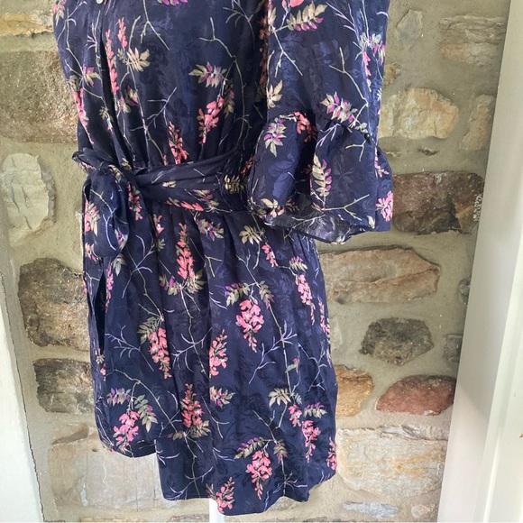 Rebecca Taylor Ivie Short-Sleeve Floral-Print Romper Navy Combo Womens 4 - Picture 10 of 16